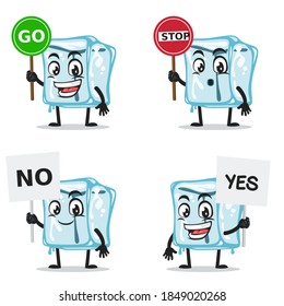 vector illustration of ice cube character of mascot collection set with sign theme