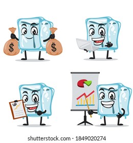 vector illustration of ice cube character of mascot collection set with business theme