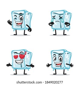 vector illustration of ice cube character of mascot collection set with expression theme