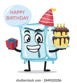 vector illustration of ice cube character of mascot celebrate birthday party