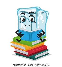 vector illustration of ice cube character of mascot reading book