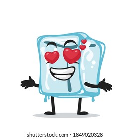 vector illustration of ice cube character of mascot with love eye