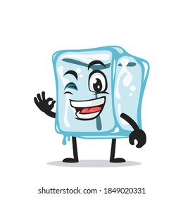 vector illustration of ice cube character of mascot with nice hand