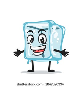 vector illustration of ice cube character of mascot open hand