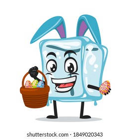 vector illustration of ice cube character of mascot wearing bunny hat