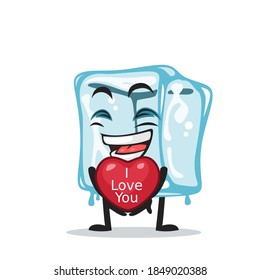 vector illustration of ice cube character of mascot give love symbol and says i love you