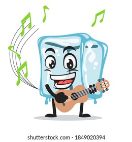 vector illustration of ice cube character of mascot playing guitar