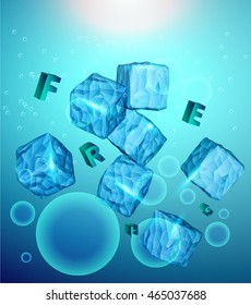 Vector illustration of the ice cubes in water. Art for web and print design appealing for freshness concept. 