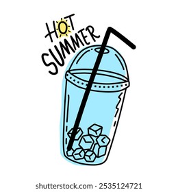 Ilustración vectorial de la bebida helada con el verano caliente del texto conveniente para la etiqueta engomada, decoración del verano
