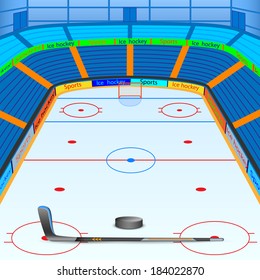 vector illustration of ice hockey ground with stick and puck