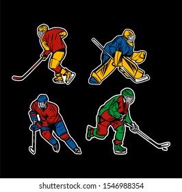 Vector Illustration of ice hockey player in action set different poses