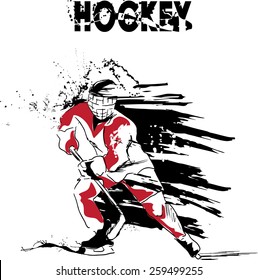 vector illustration of ice hockey player with hockey stick