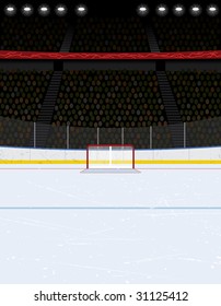 Vector illustration of an ice hockey rink with crowd ready for the big game.