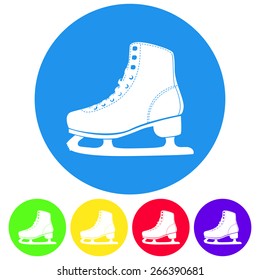 Vector illustration of ice skates  icon on white background. Flat style color.