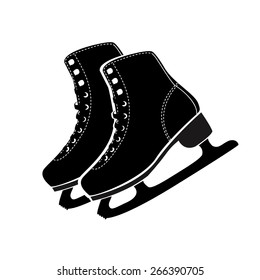 Vector illustration of ice skates  icon on white background. Black isolated icon on white background.