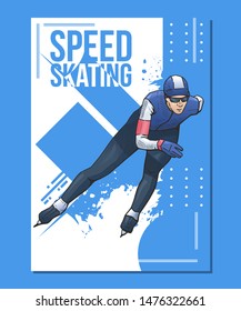 Vector illustration of ice speed skater on abstract background. Olympic winter sports themed poster