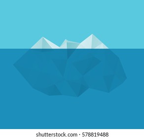 Vector illustration of iceberg in the ocean. Only small part of it under the water. Flat design