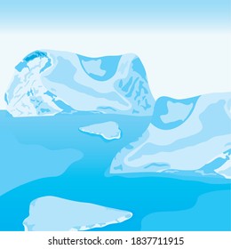 vector illustration of icebergs arctic landscape, colorful design