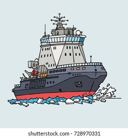 Vector illustration of Icebreaker Ilya Muromets. Cartoon coloring book with ice sea ship.