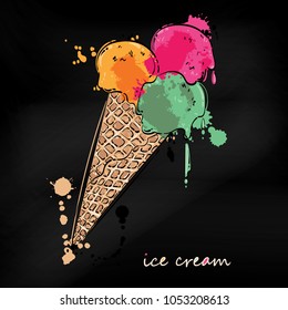 Vector illustration with ice-cream. Abstract background for design of postcard, banner, poster, menu and other.