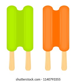 Vector illustration of ice-cream popsicles isolated on white background. Summer fruity dessert on stick.