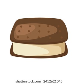 Vector illustration of ice-cream sandwich isolated on white background. Sweet dessert.