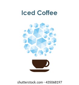 vector illustration / iced coffee mug / cup of cold drink with ice cubes in circle shape on the top