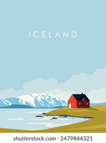 Vector illustration. Iceland  Wall poster, postcard, cover, banner. Modern design. Trips.