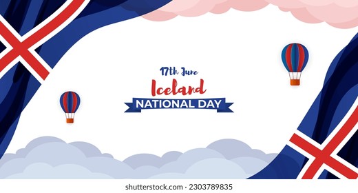 Vector illustration of Icelandic National Day social media story feed mockup template