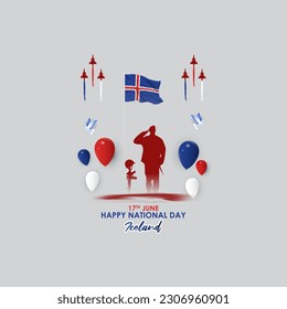 Vector illustration of Icelandic National Day social media story feed mockup template