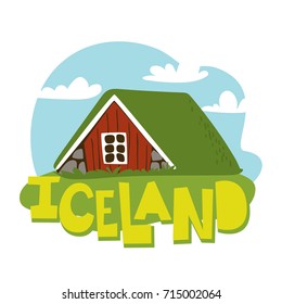 Vector illustration of Icelandic Turf House. 