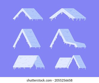 Ilustración vectorial de los círculos. Conjunto de techos cubiertos con nieve. primera nieve. 
