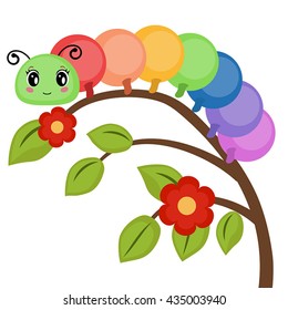 Vector illustration of icoloured cheerful caterpillar on white background.