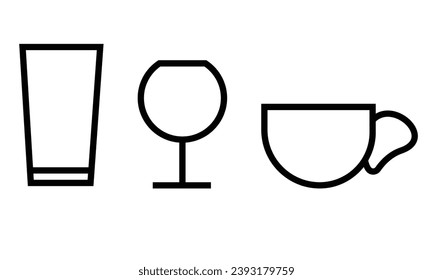 Vektorgrafik-Icon von 3 einfachen Glas- oder Tassenformen. Linienzeichnung. schwarz-weiß.
