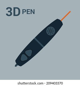 Vector illustration or icon of 3d doodler or pen(glue gun for printing). Making 3d objects by hand with cooling heated plastic,polylactic acid extruded from the tip. Futuristic intellectual revolution