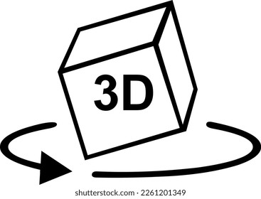 vector illustration icon of a 3D (three dimensions) cube in concept of virtual or augmented reality