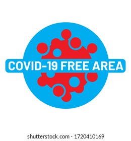 Vector illustration icon after quarantine sign for coronavirus outbreak concept. "COVID-19 FREE AREA" letter and virus symbol for service and business re-opening after lock down.