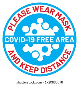 Vector illustration icon after quarantine sign for coronavirus outbreak concept. "COVID-19 FREE AREA" letter for service and business of restaurant,shop and cafe re-opening after lock down.