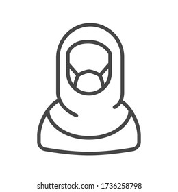 vector illustration icon of a Arab woman wearing protective facemask avatar to prevent corona virus spread