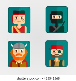 Vector illustration icon avatar combat characters.