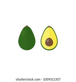 Vector illustration of icon avocado on white background, set including whole fruit and half. Flat style vector illustration, isolate