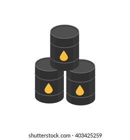 vector illustration. Icon barrels of oil, signed the oil - drop yellow.
