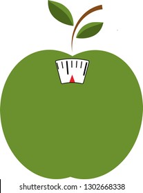 vector illustration icon of a bathroom scale in the form of a green apple, healthy food and diet concept.