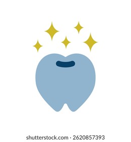 A vector illustration of an icon of a beautiful tooth with a glitter mark on the tooth.