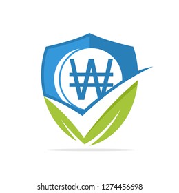Vector illustration icon with the best financial investment protection concept with won currency, South Korea, North Korea