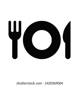Vector illustration icon of black dish fork and knife isolated on white background. Catering international pictogram symbol representation 
