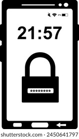 vector illustration icon black and white mobile phone padlock password
