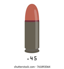 Vector illustration icon bullet 45 mm caliber isolated on white background. Ammunition