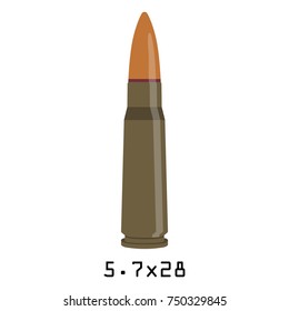 Vector illustration icon bullet 5.7 * 28 caliber isolated on white background. Ammunition