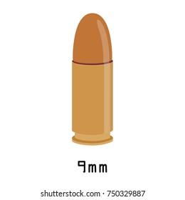 Vector illustration icon bullet 9 mm caliber isolated on white background. Ammunition